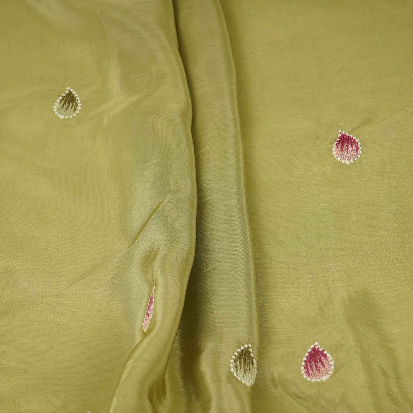 Olive Green Cutwork embroidery Crepe Fabric VFS-31650
