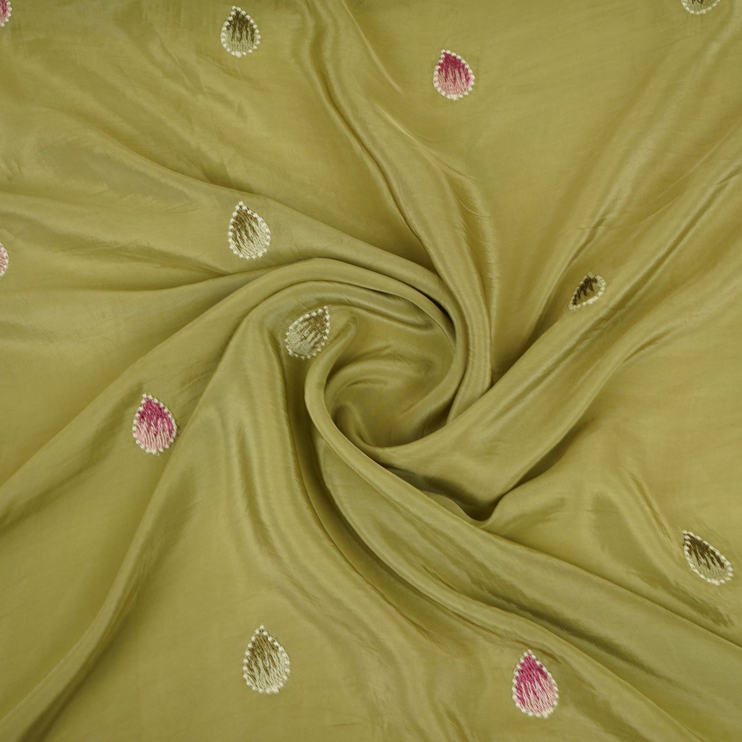 Olive Green Cutwork embroidery Crepe Fabric VFS-31650