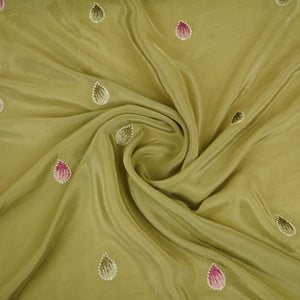 Olive Green Cutwork embroidery Crepe Fabric VFS-31650 - TradeUNO