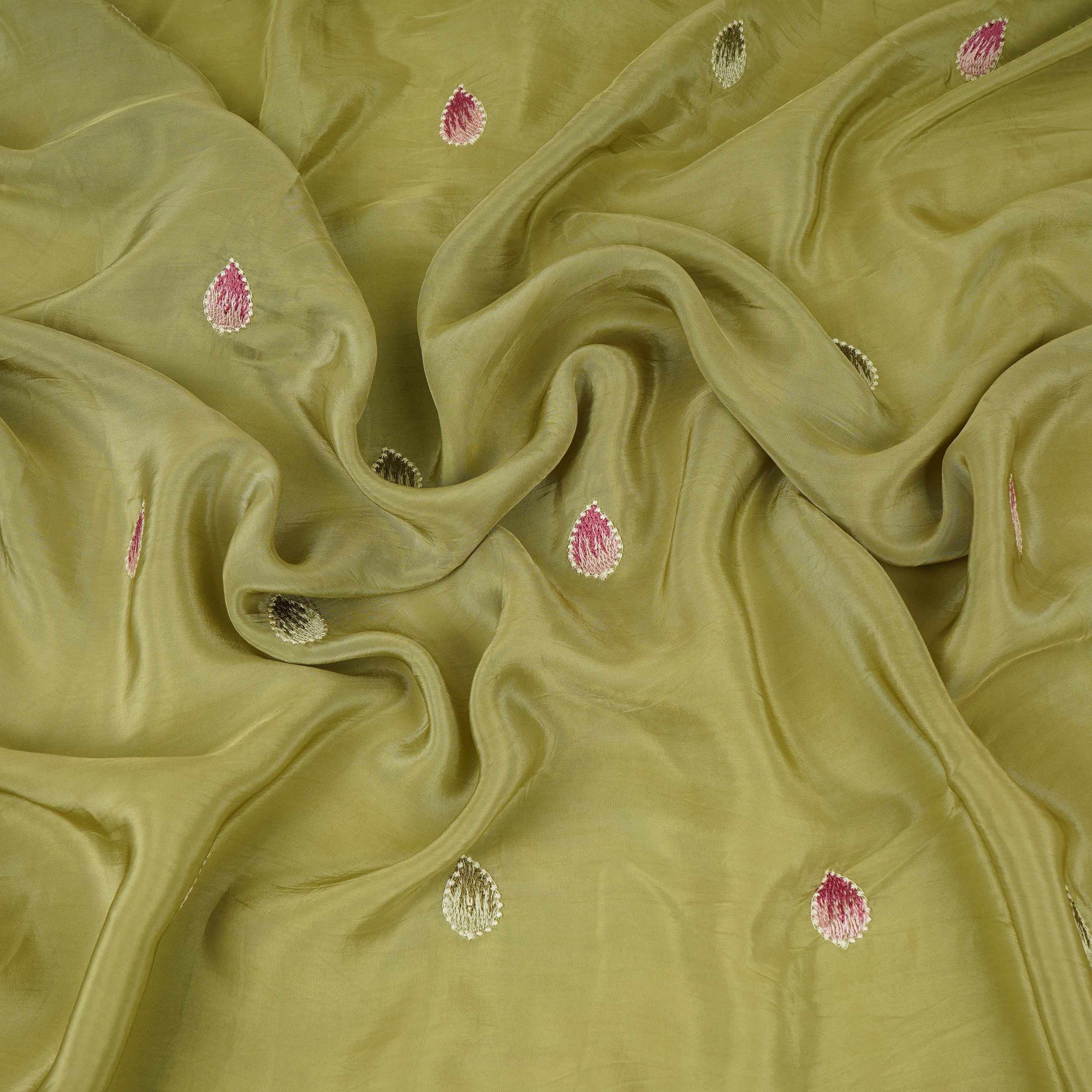 Olive Green Cutwork embroidery Crepe Fabric VFS-31650 - TradeUNO