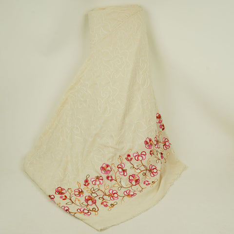 Ivory with Multicolor thread embroidery Rich Cotton Fabric SFG-31710