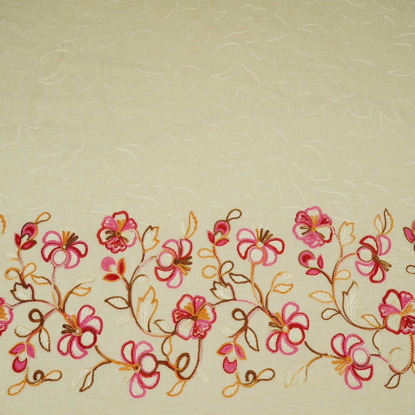 Ivory with Multicolor thread embroidery Rich Cotton Fabric SFG-31710