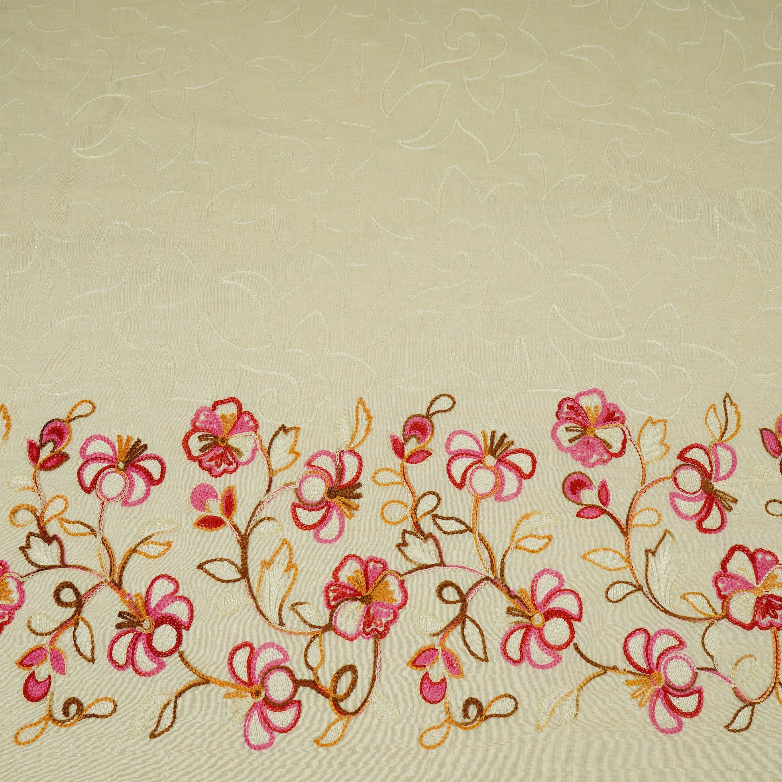Ivory with Multicolor thread embroidery Rich Cotton Fabric SFG-31710 - TradeUNO