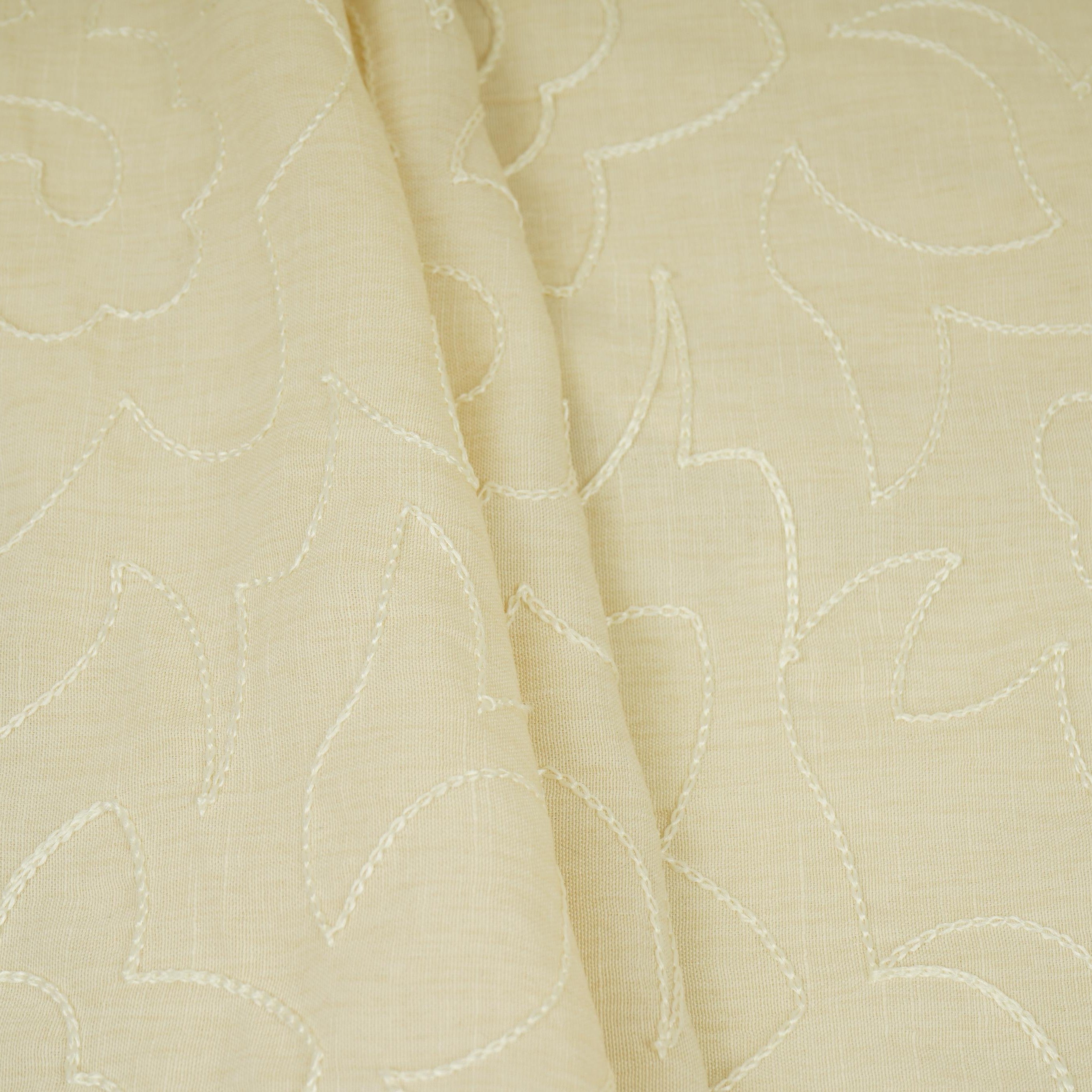 Ivory with Multicolor thread embroidery Rich Cotton Fabric SFG-31710 - TradeUNO