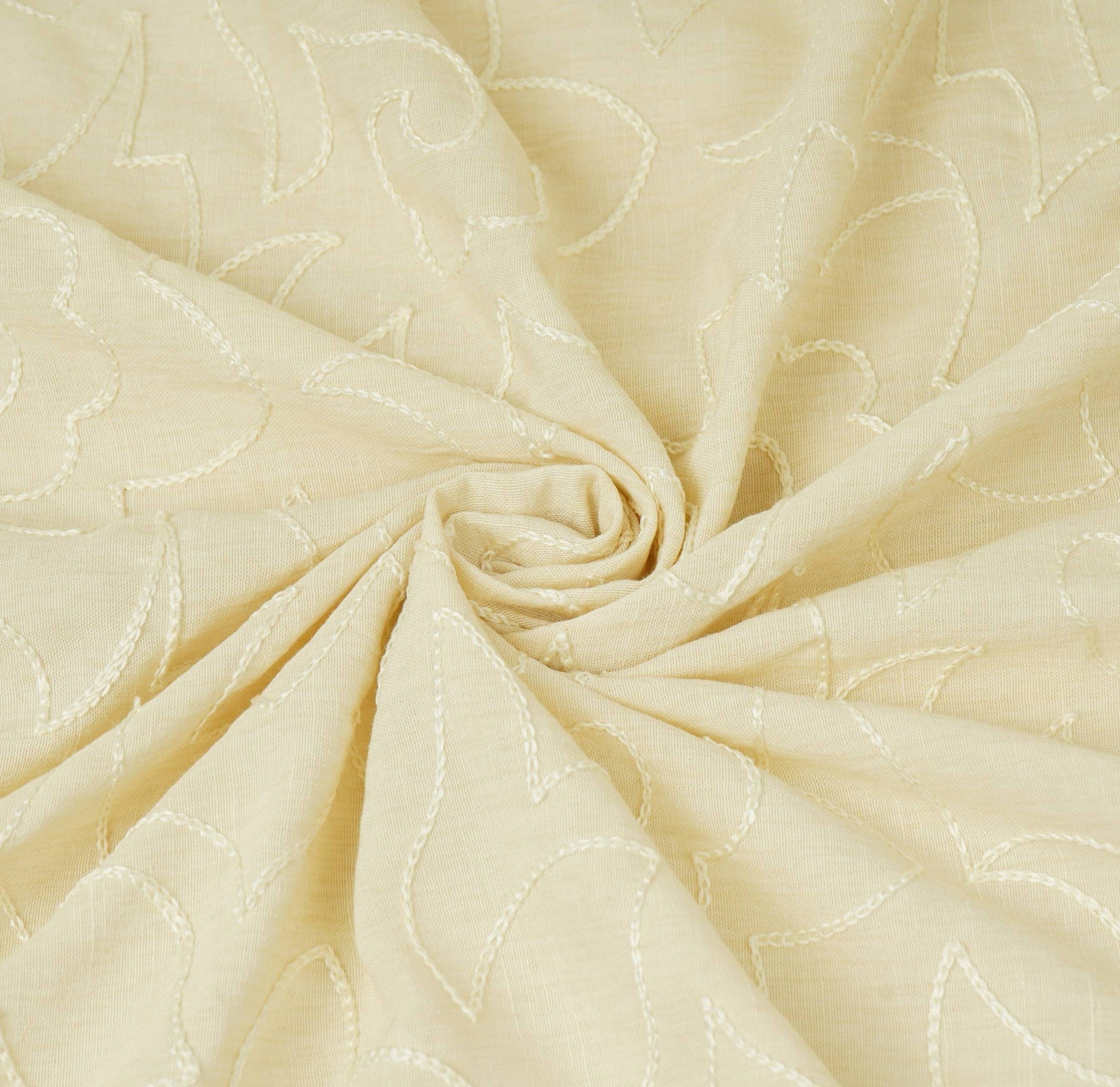 Ivory with Multicolor thread embroidery Rich Cotton Fabric SFG-31710 - TradeUNO