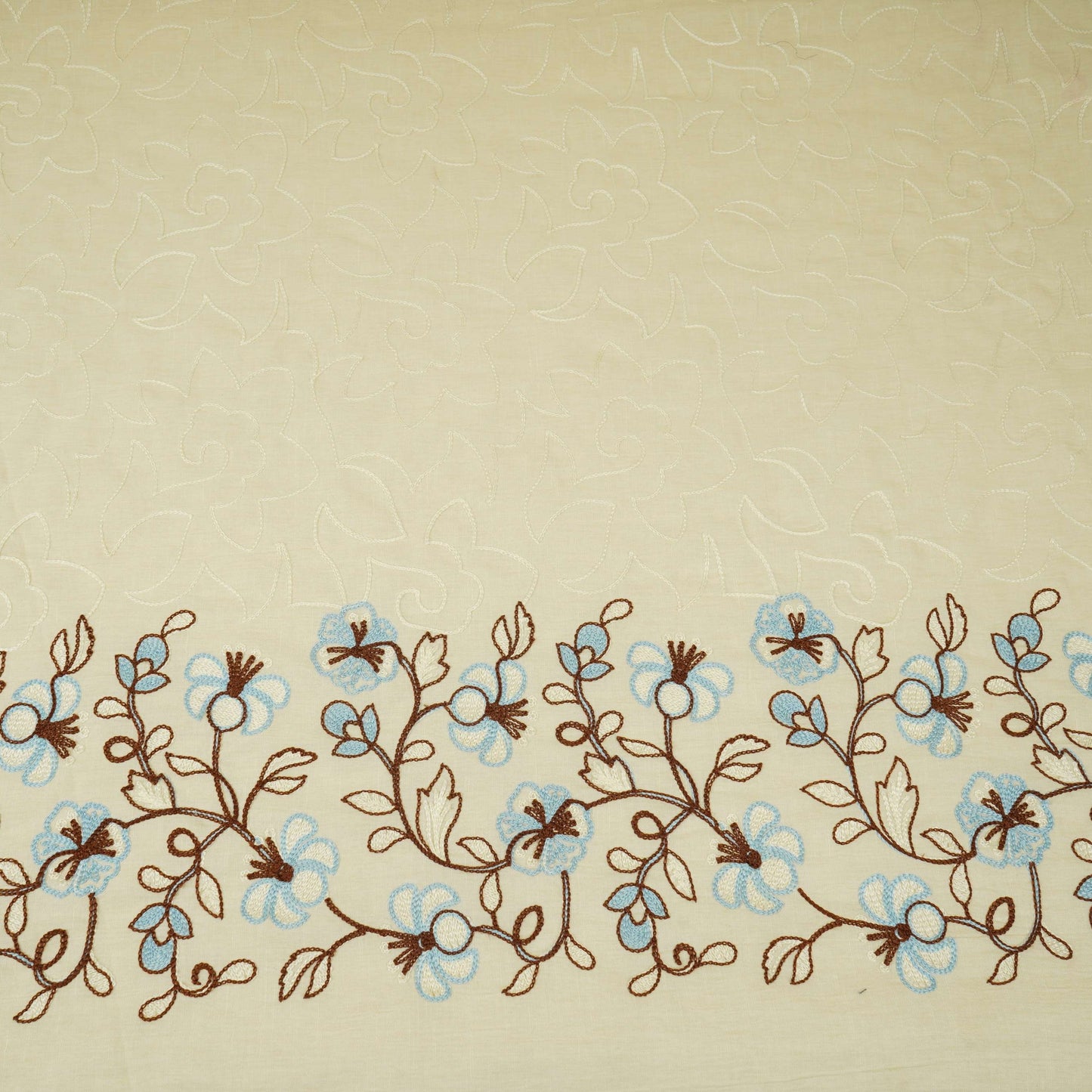 Ivory with Lavender thread embroidery Rich Cotton Fabric SFG-31711