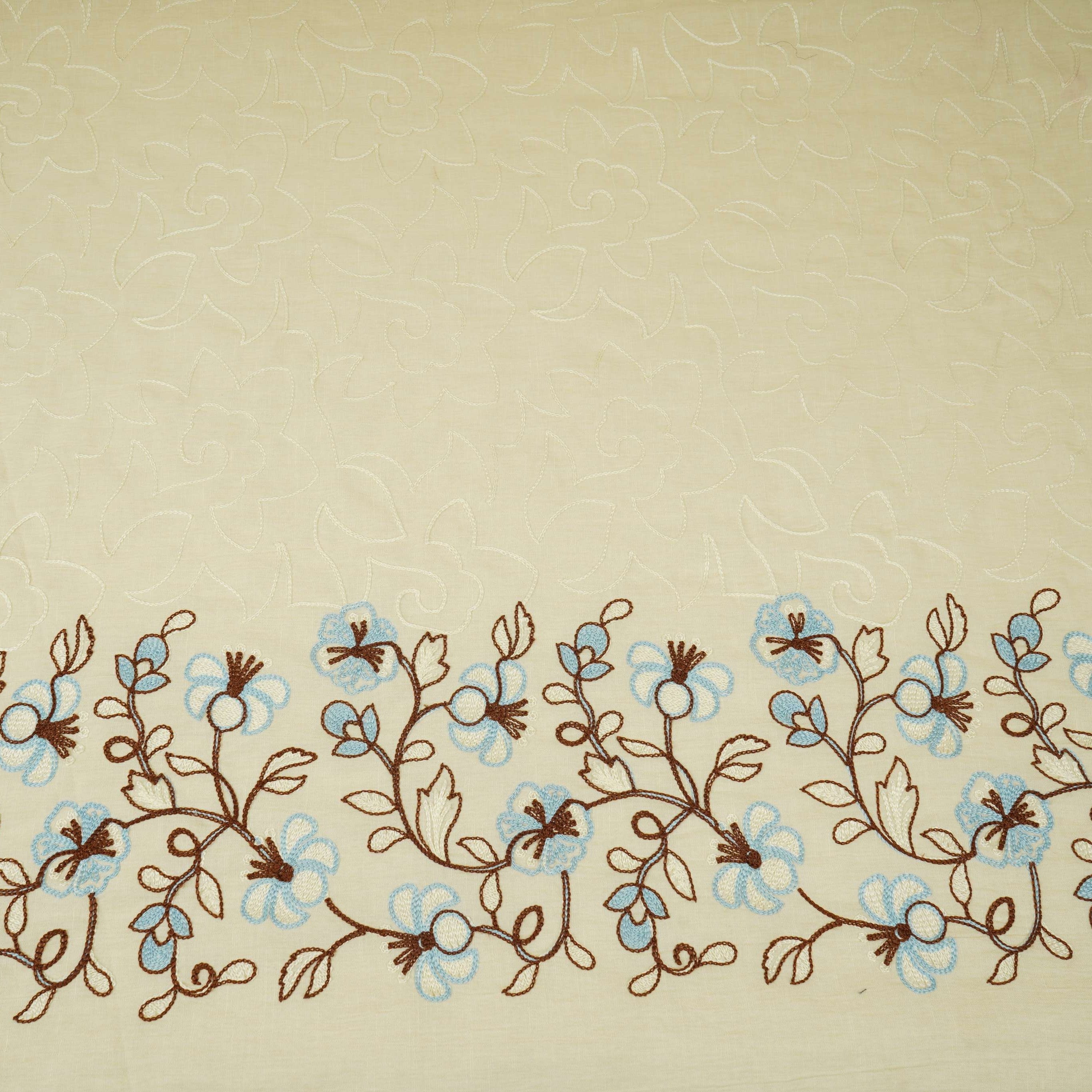Ivory with Lavender thread embroidery Rich Cotton Fabric SFG-31711 - TradeUNO