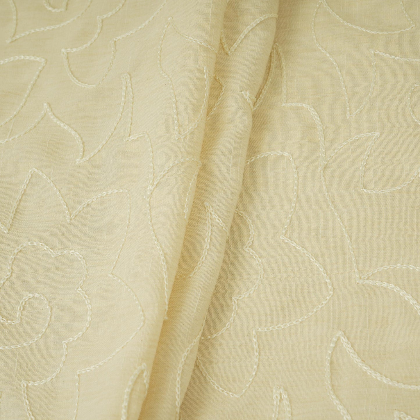 Ivory with Lavender thread embroidery Rich Cotton Fabric SFG-31711