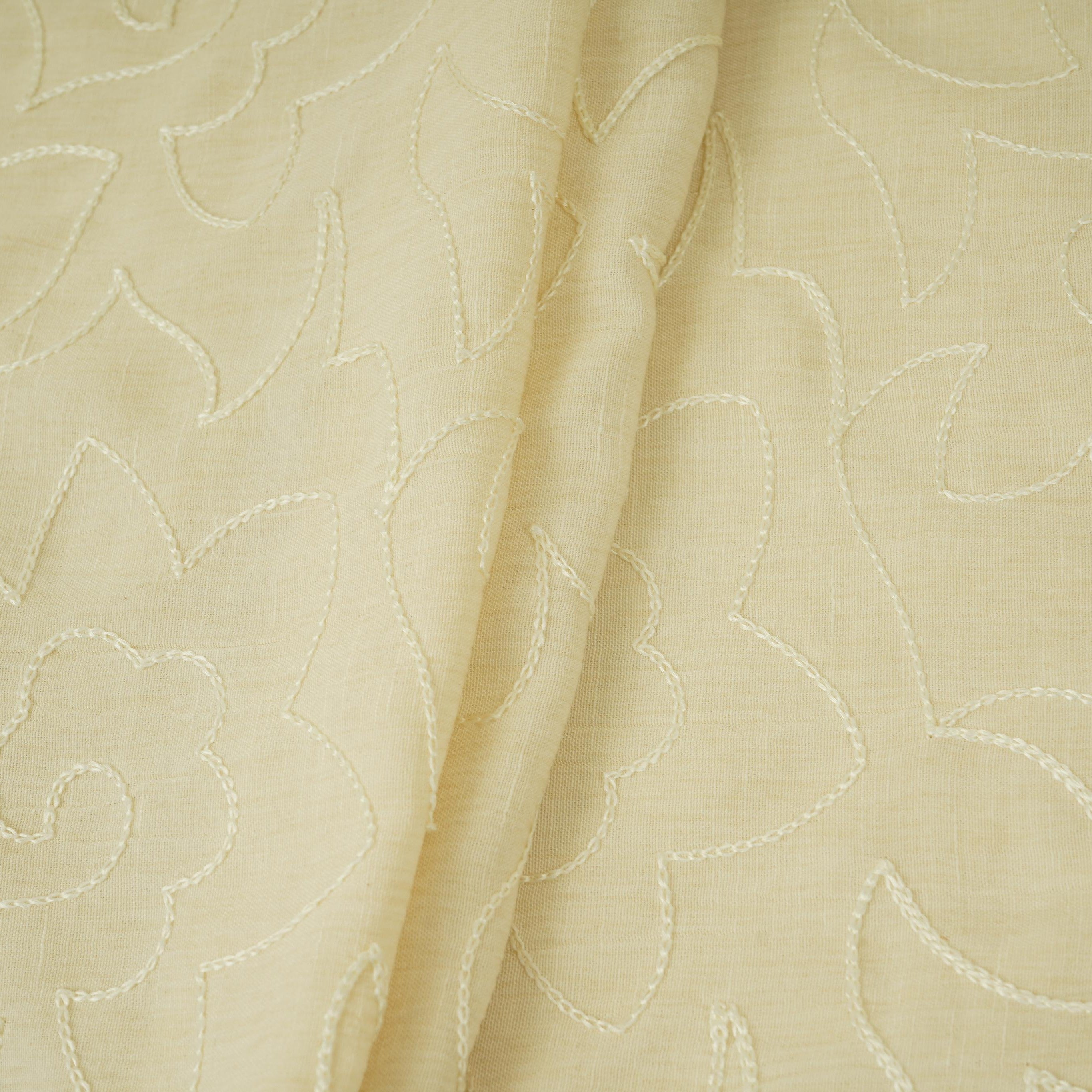 Ivory with Lavender thread embroidery Rich Cotton Fabric SFG-31711 - TradeUNO