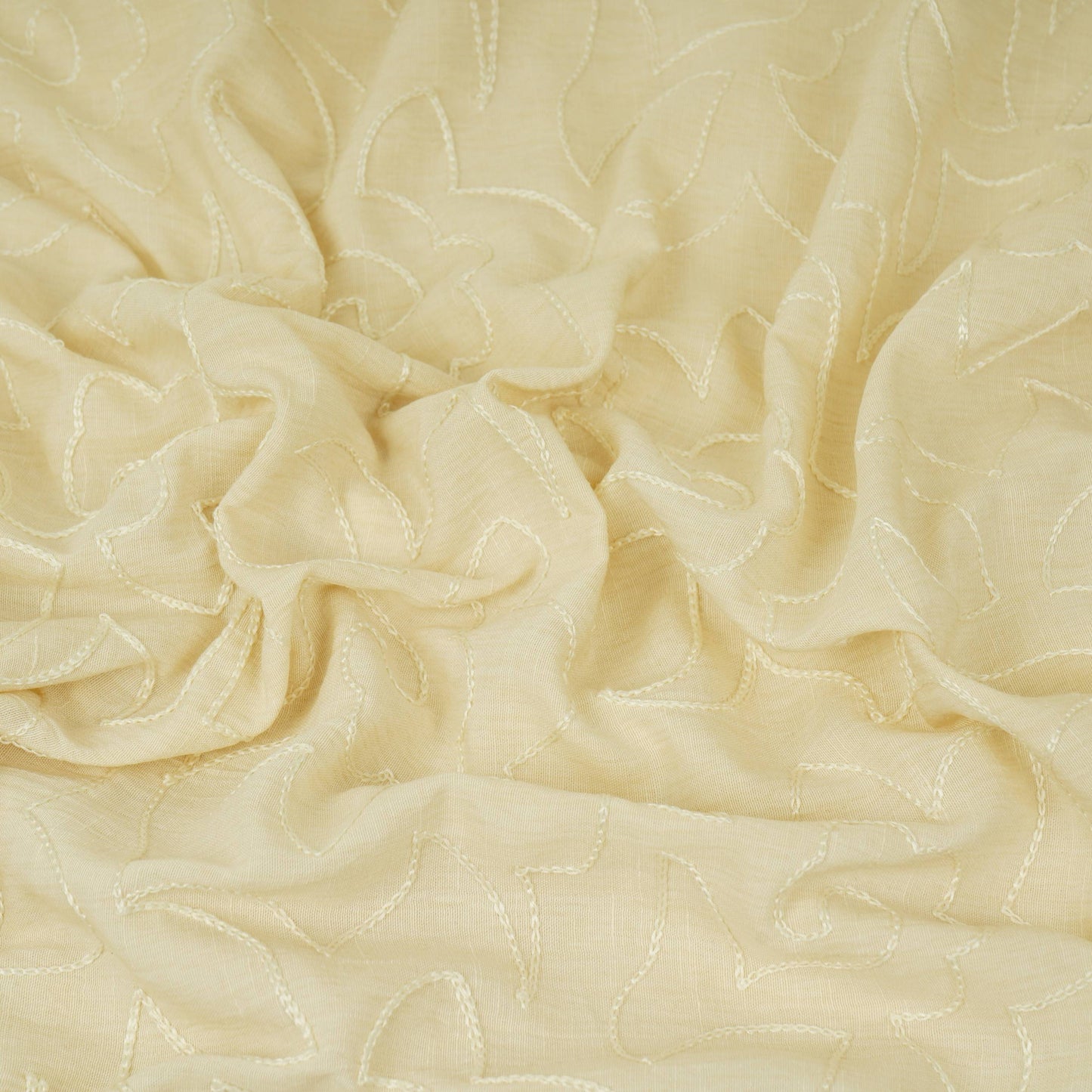 Ivory with Lavender thread embroidery Rich Cotton Fabric SFG-31711