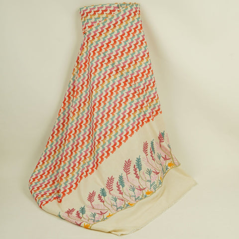 Cream with Multicolor thread embroidery Linen Fabric SFG-31990