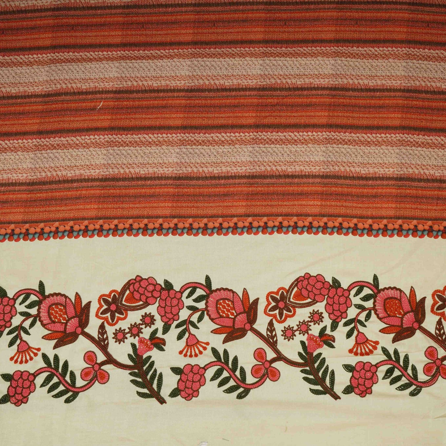 White with Multicolor thread embroidery Linen Fabric SFG-31989