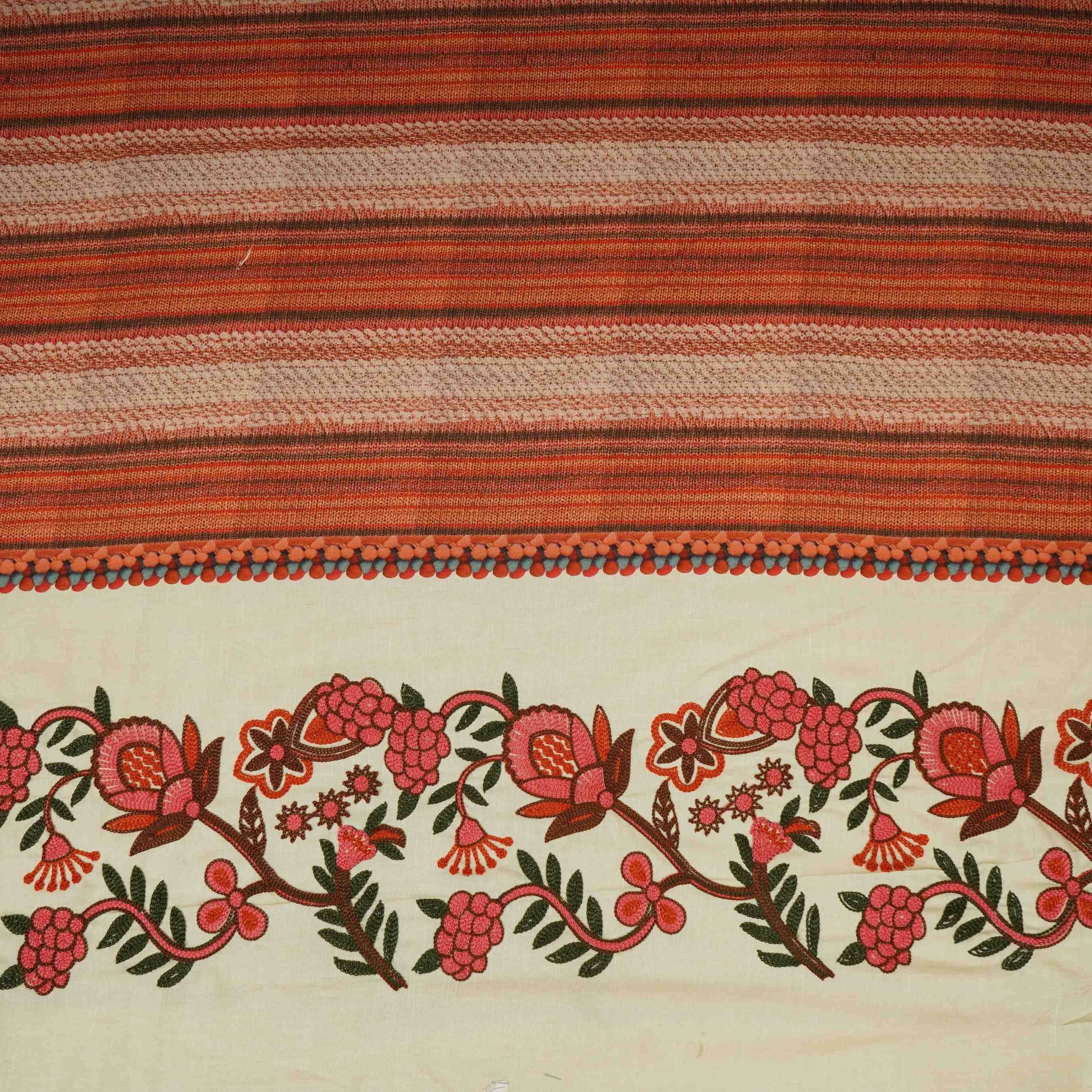 White with Multicolor thread embroidery Linen Fabric SFG-31989 - TradeUNO
