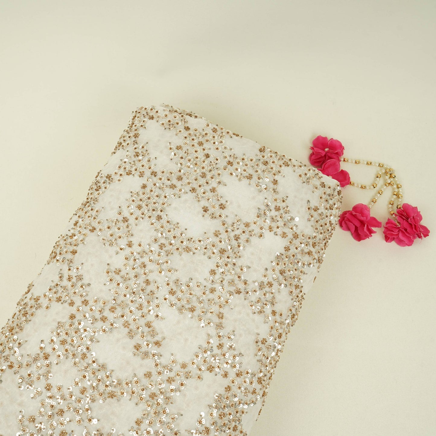 White Cutdana sequence embroidery Georgette Fabric TFS-31839