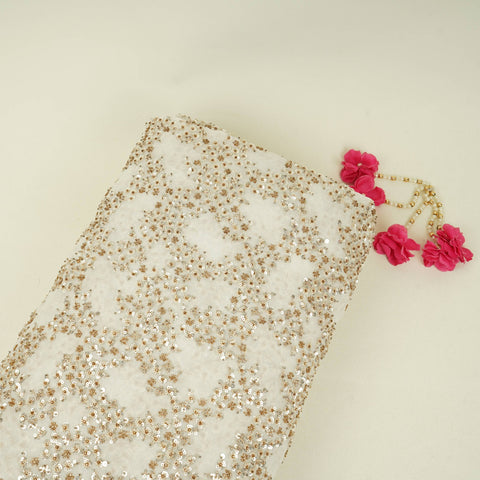 White Cutdana sequence embroidery Georgette Fabric TFS-31839