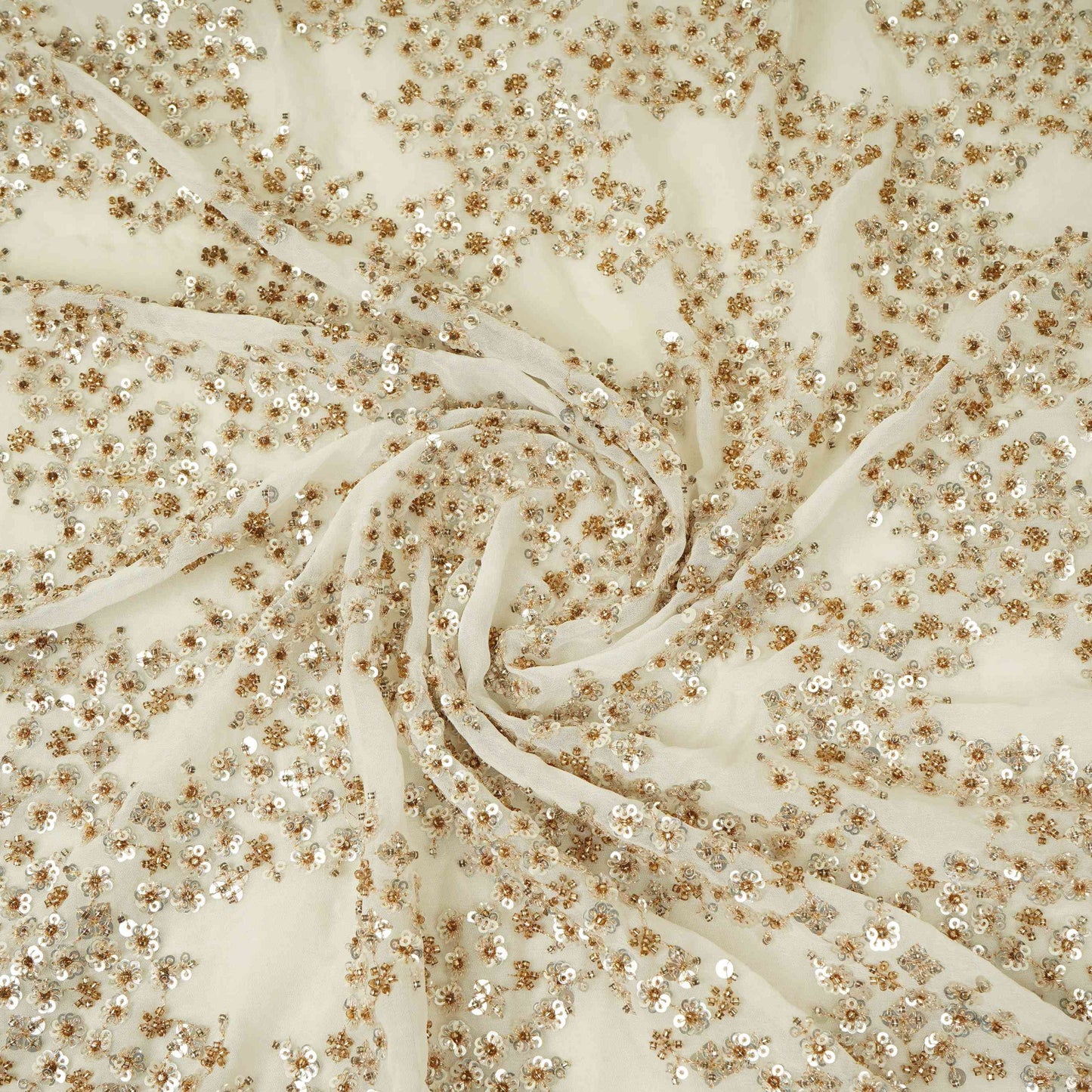 White Cutdana sequence embroidery Georgette Fabric TFS-31839