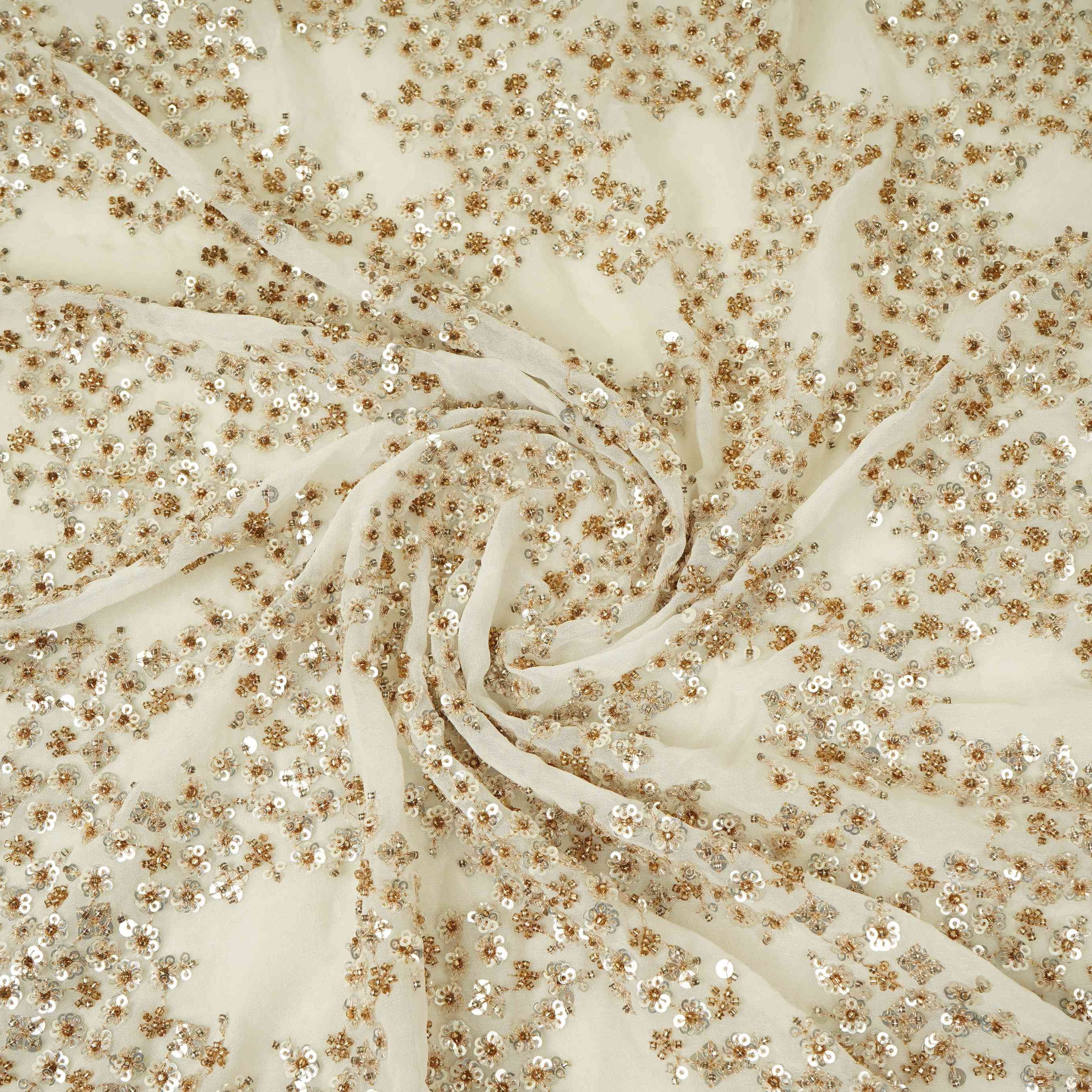 White Cutdana sequence embroidery Georgette Fabric TFS-31839 - TradeUNO