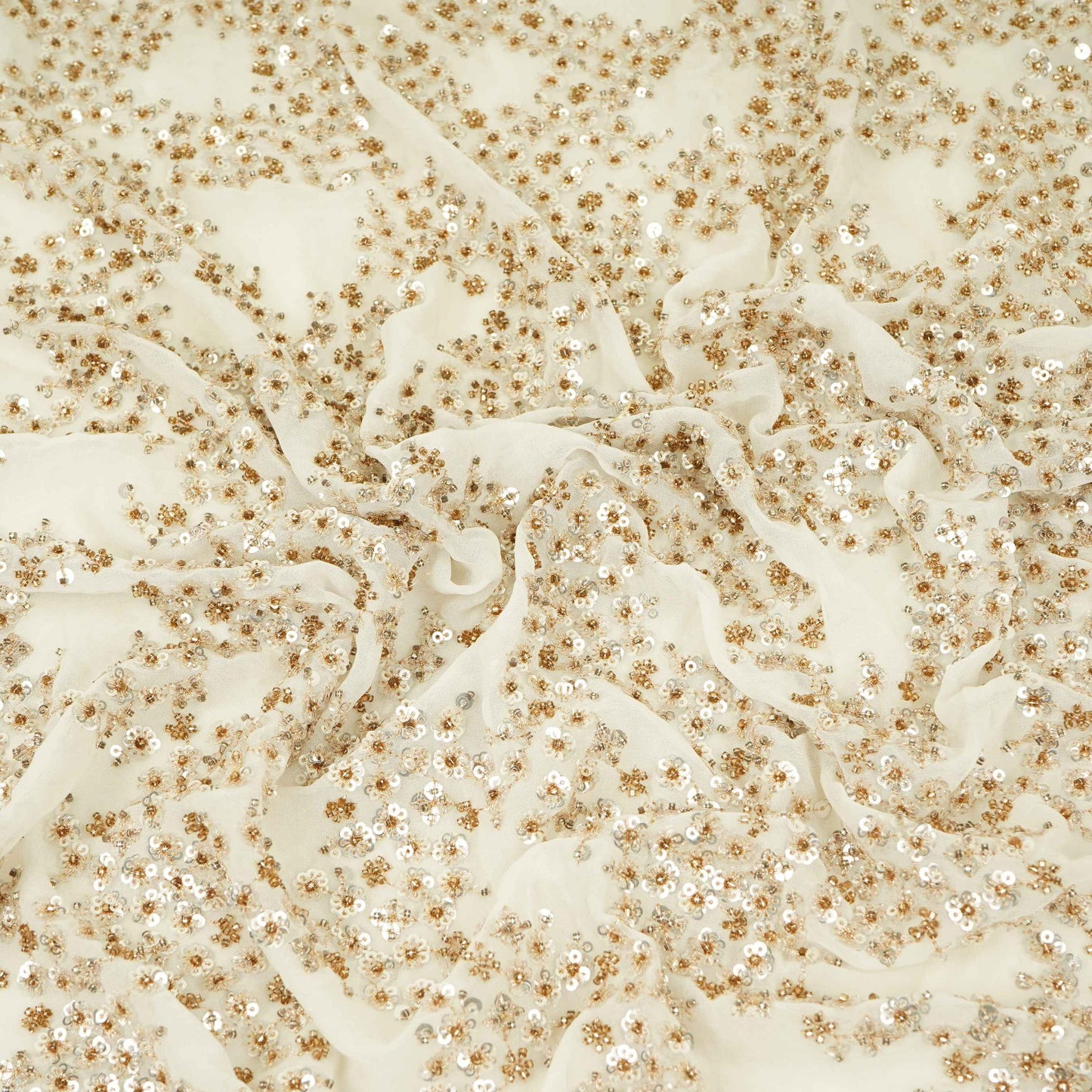 White Cutdana sequence embroidery Georgette Fabric TFS-31839