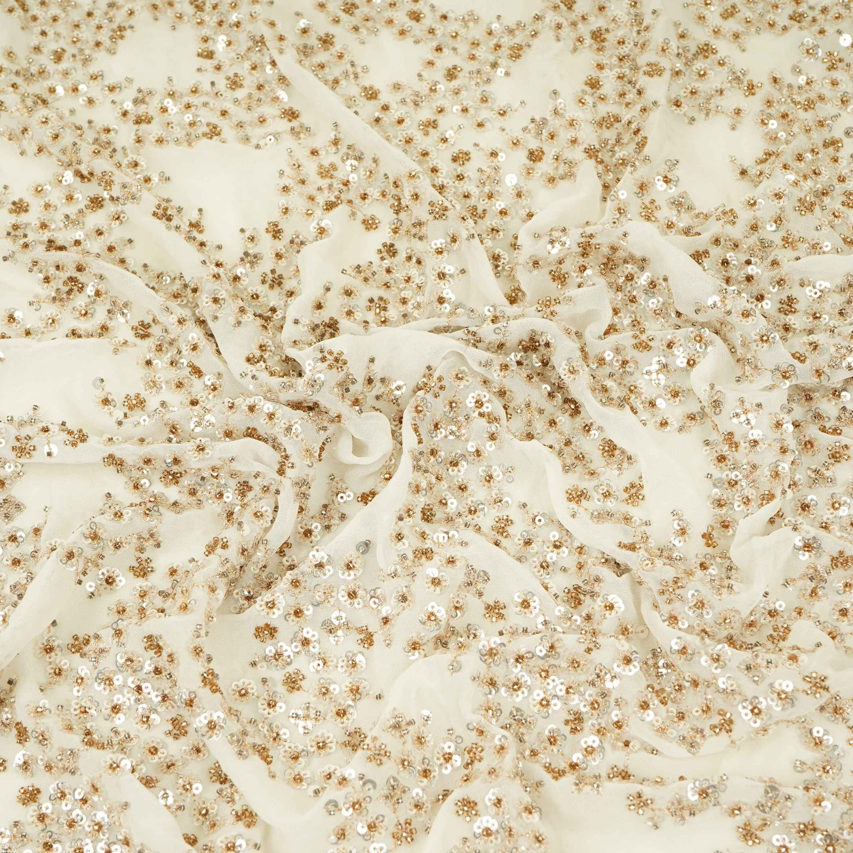 White Cutdana sequence embroidery Georgette Fabric TFS-31839 - TradeUNO
