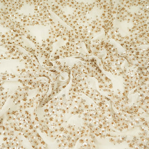 White Cutdana sequence embroidery Georgette Fabric TFS-31839 - TradeUNO