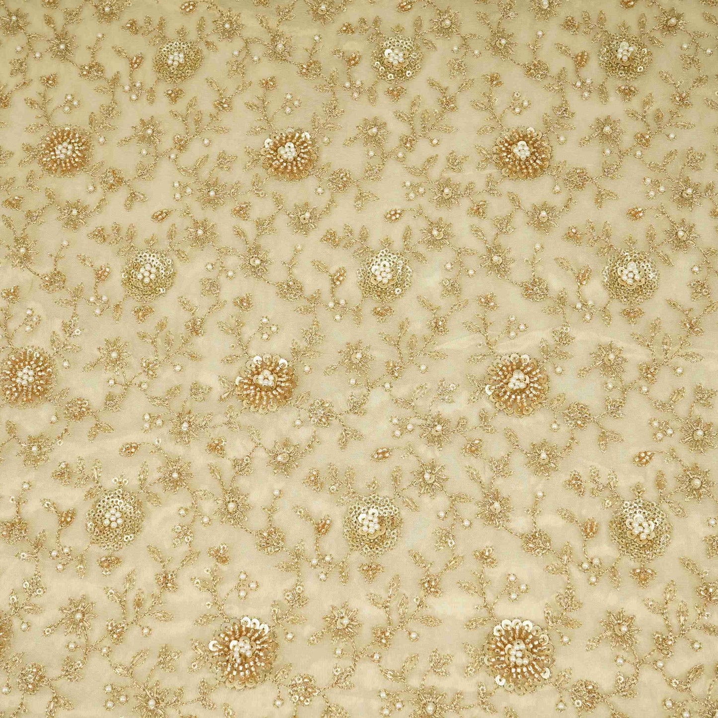 Golden floral Cutdana Sequins embroidery Kanjivaram Silk Fabric TFS-31783
