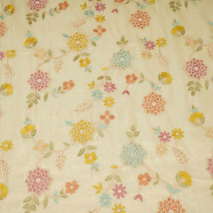 Golden Multicolor floral Jaal with Bead embroidery Kanjivaram Silk Fabric TFS-31785 - TradeUNO