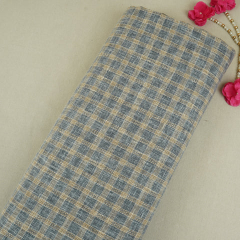 Brown with Grey Check Linen Jute Fabric RS-30248