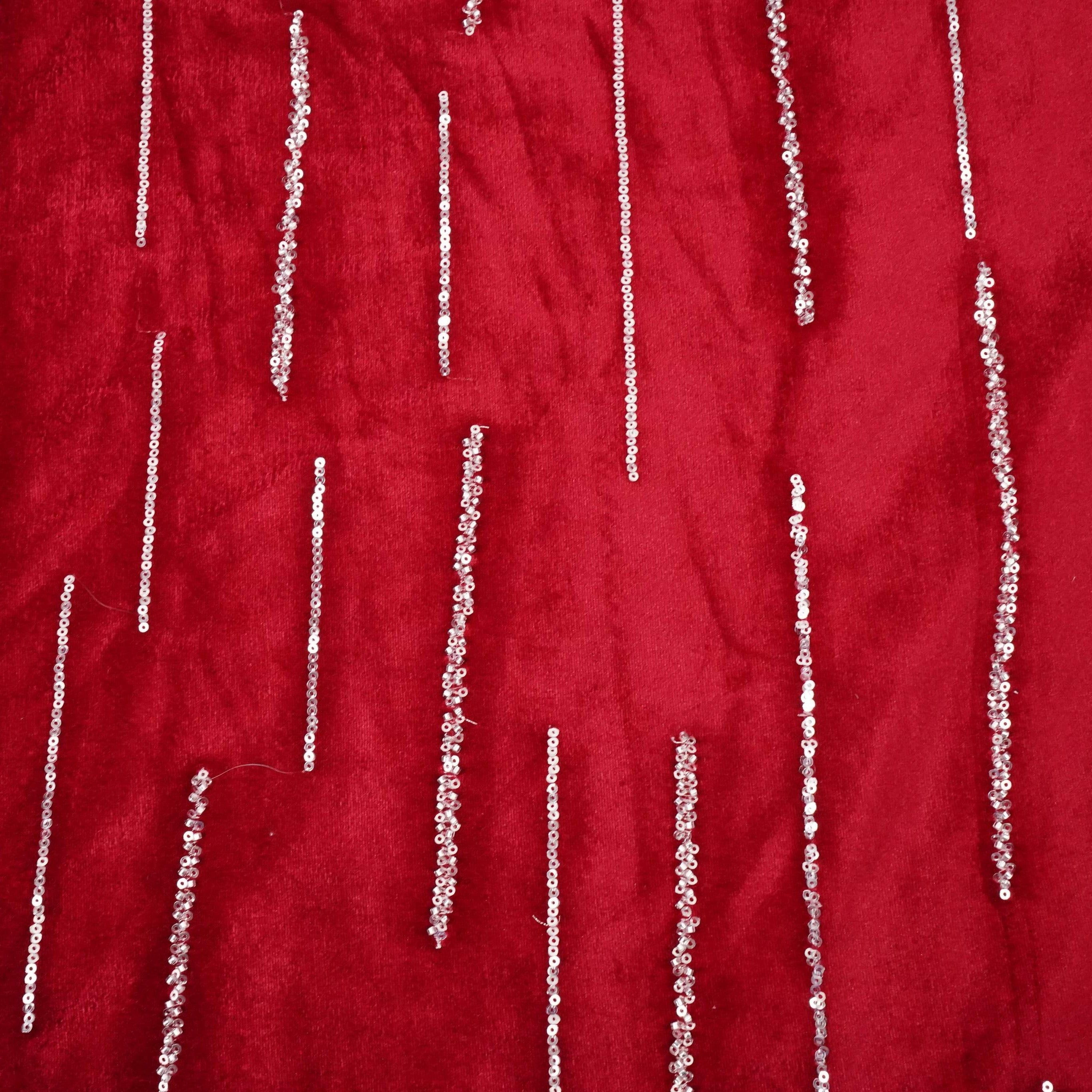Maroon Sequins Cutdana Embroidery Velvet Fabric AF-19991