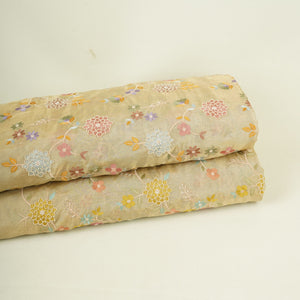 Golden Multicolor floral Jaal with Bead embroidery Kanjivaram Silk Fabric TFS-31785 - TradeUNO