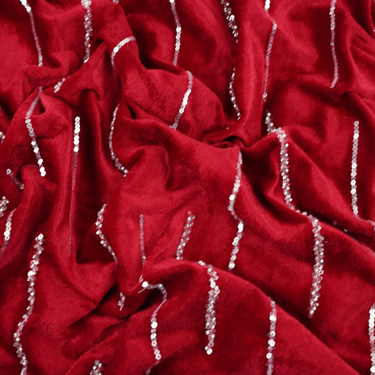 Maroon Sequins Cutdana Embroidery Velvet Fabric AF-19991 – image 3 of 4