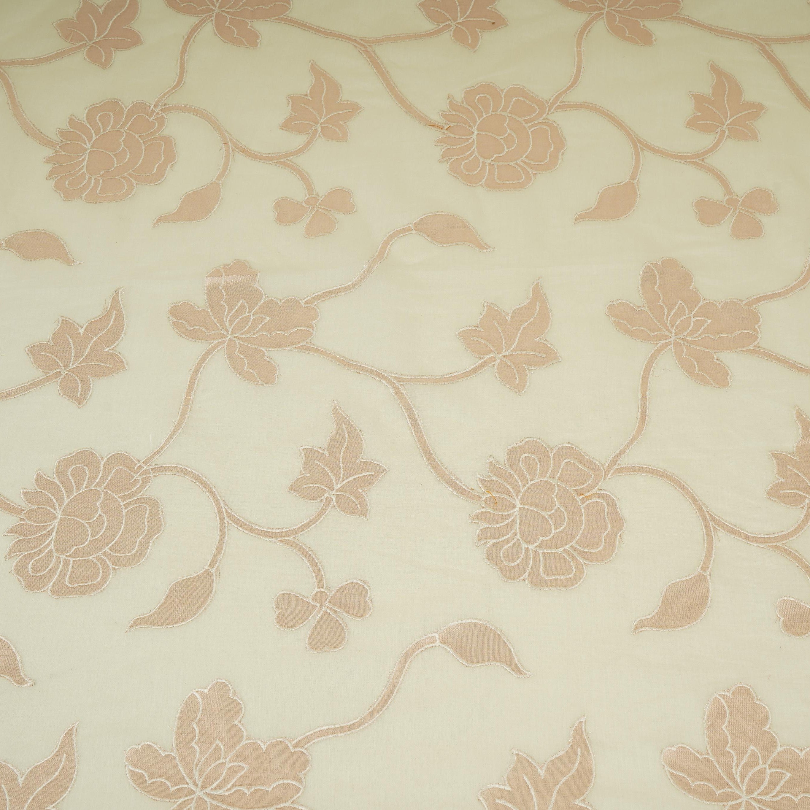 Off white Applique Work Chanderi Fabric CTF-31381 - TradeUNO