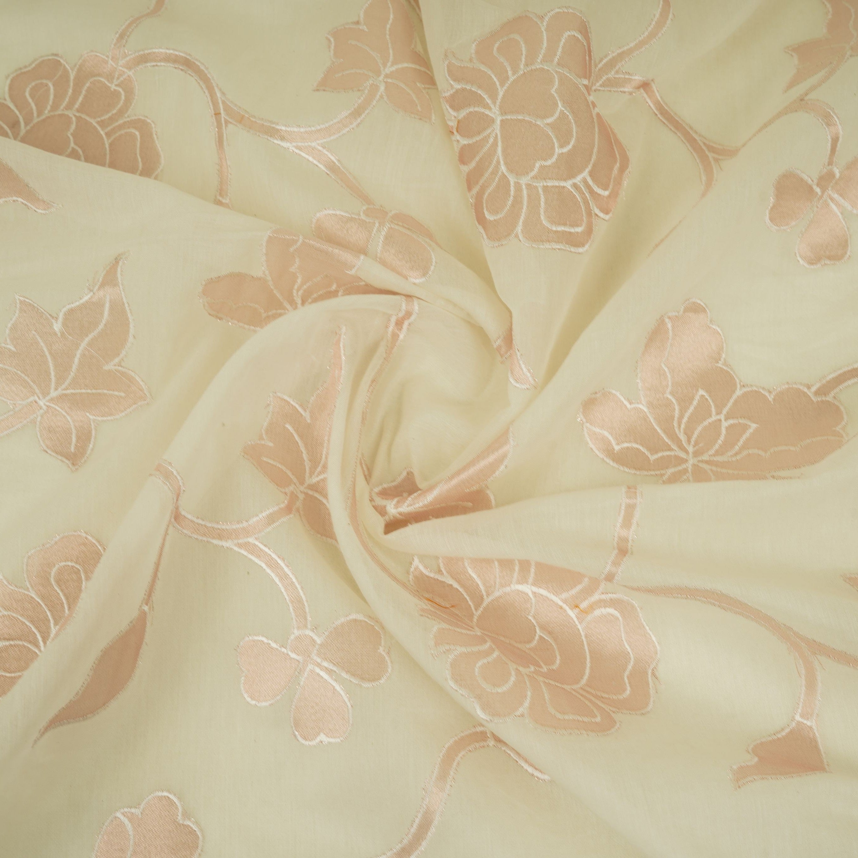 Off white Applique Work Chanderi Fabric CTF-31381 - TradeUNO