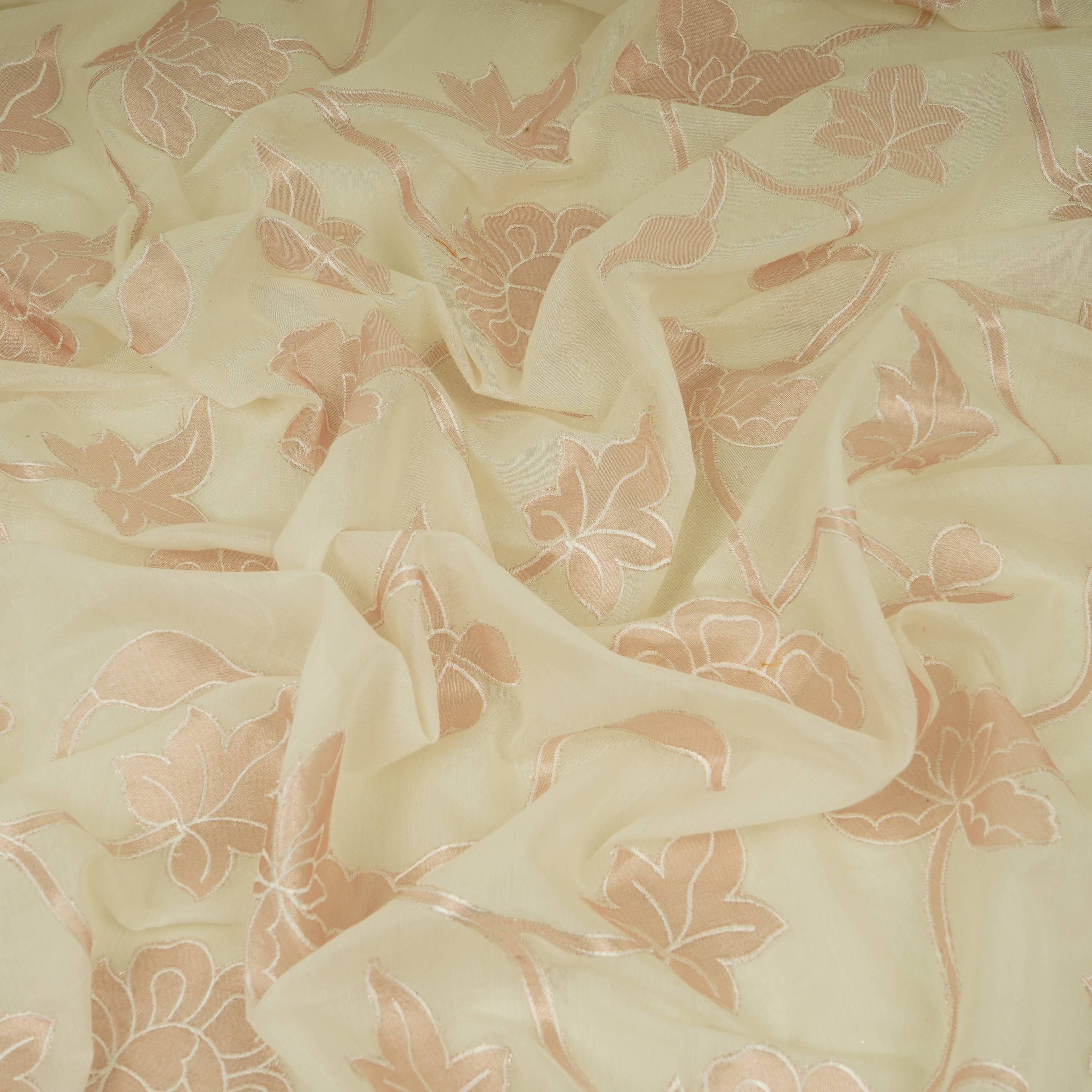 Off white Applique Work Chanderi Fabric CTF-31381 - TradeUNO