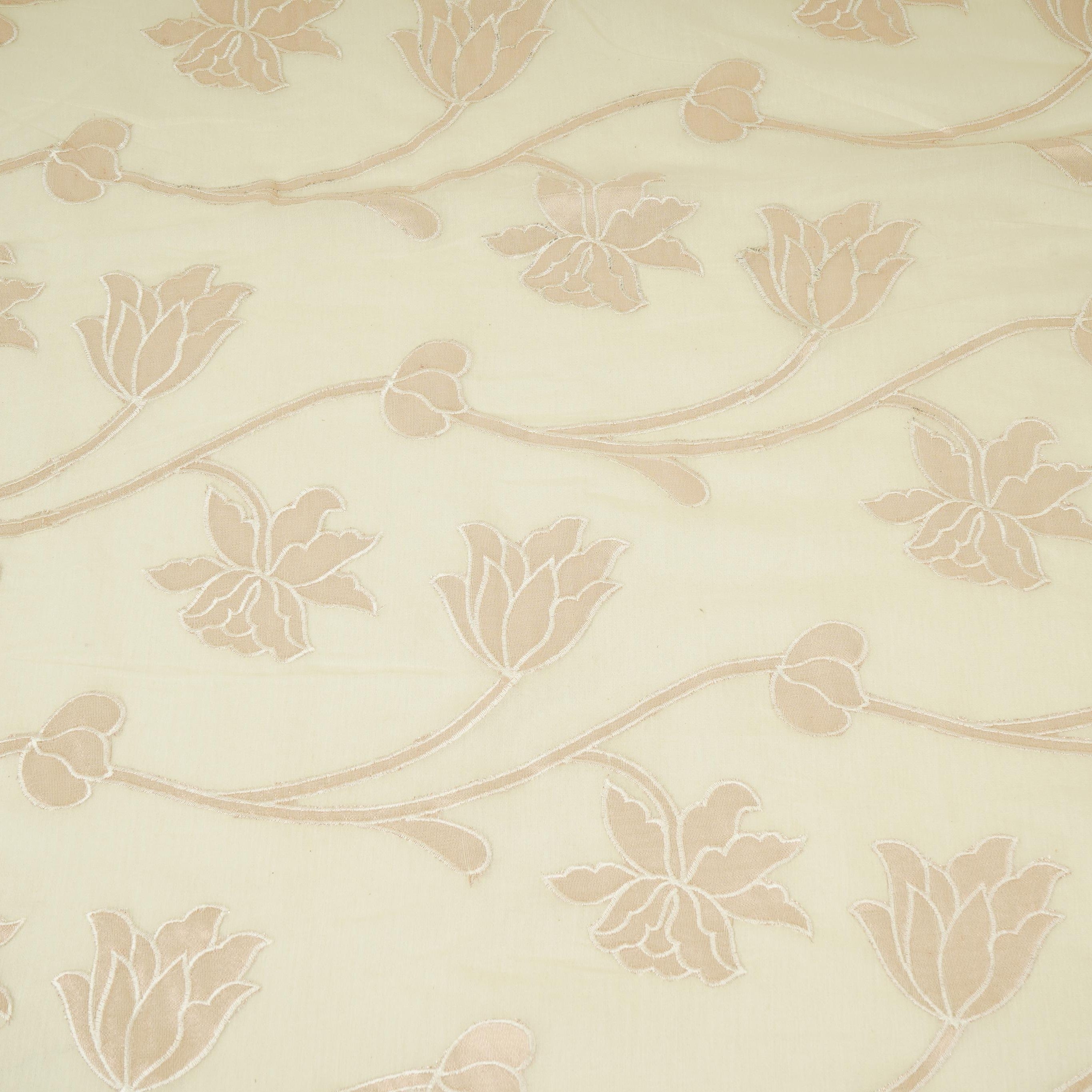 Off white Applique Work Chanderi Fabric CTF-31380 - TradeUNO