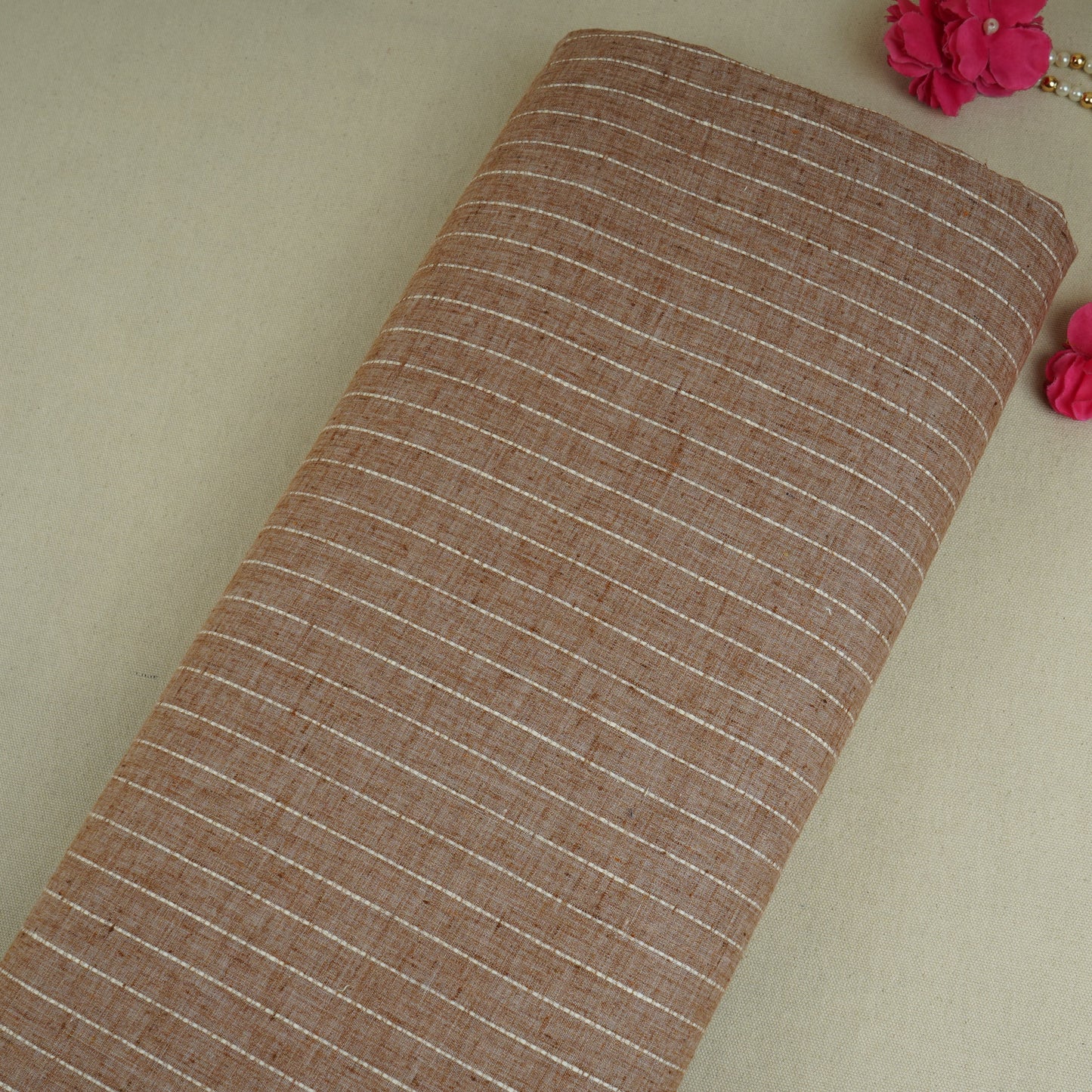 Brown with White Stripes Linen Fabric RS-30253