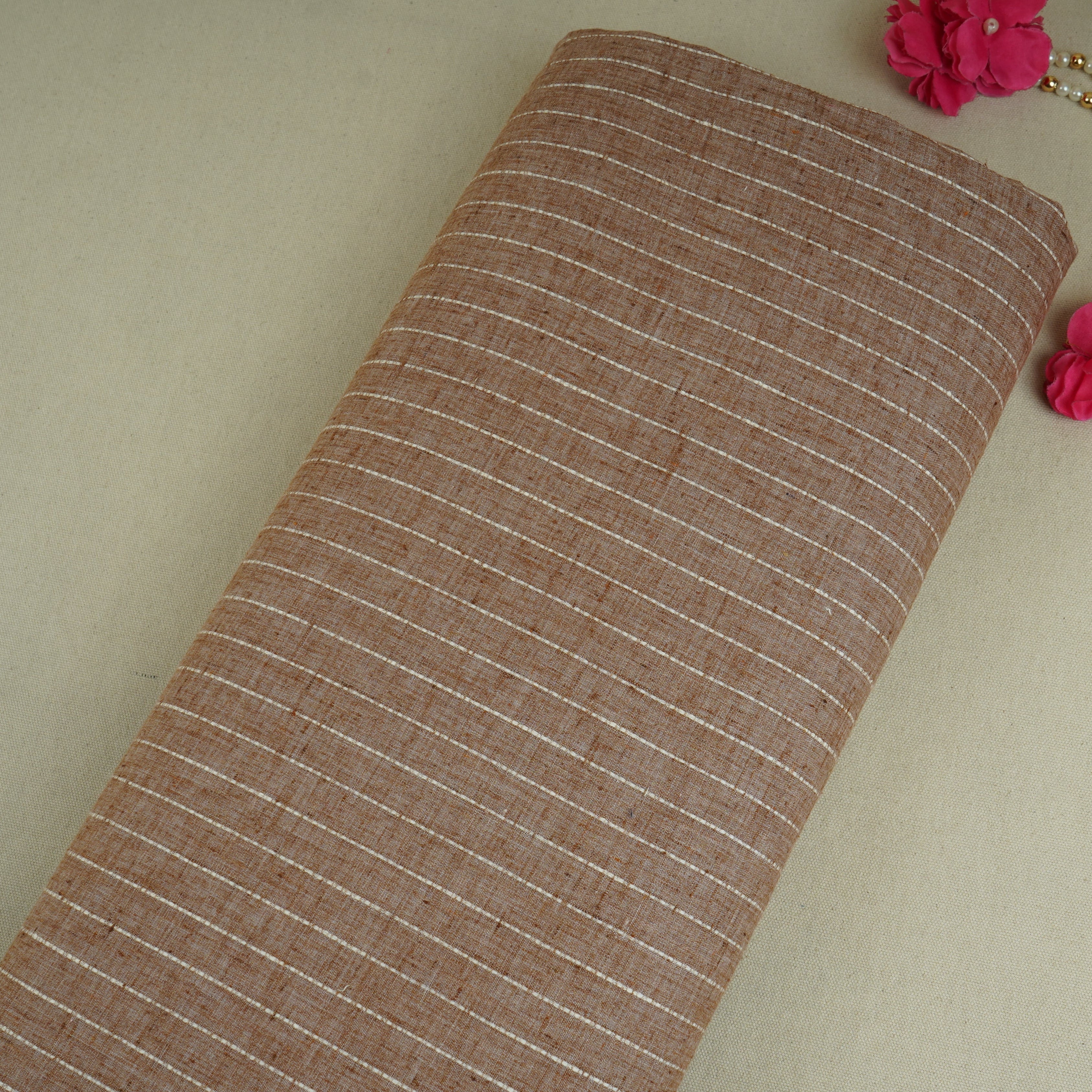 Brown with White Stripes Linen Fabric RS-30253 - TradeUNO