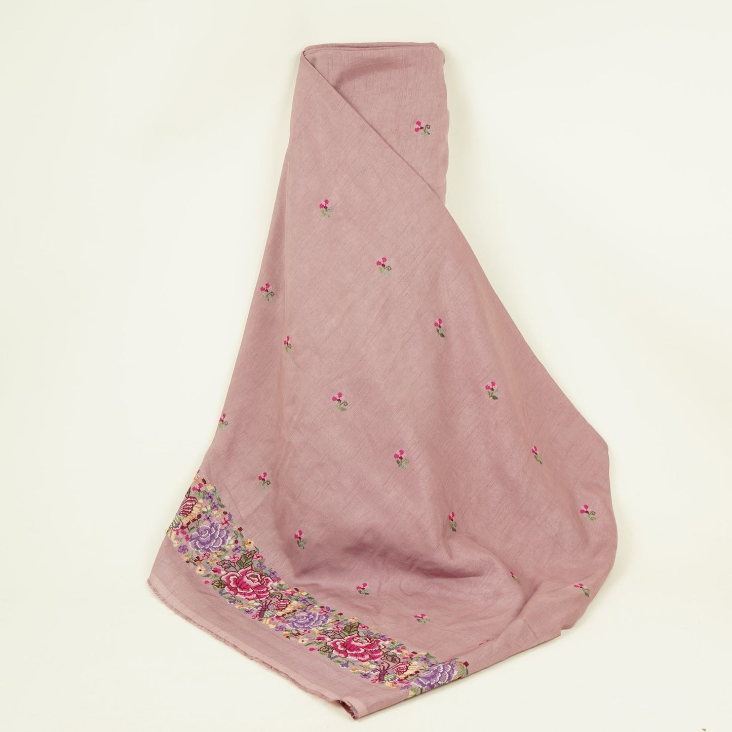 Dusty Mauve Parsi Gara embroidery Raw Silk Fabric VFS-31517