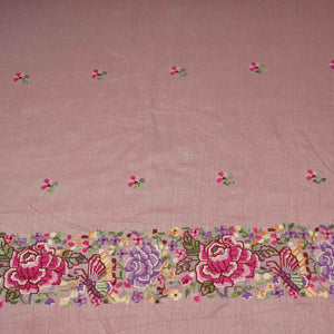 Dusty Mauve Parsi Gara embroidery Raw Silk Fabric VFS-31517 - TradeUNO