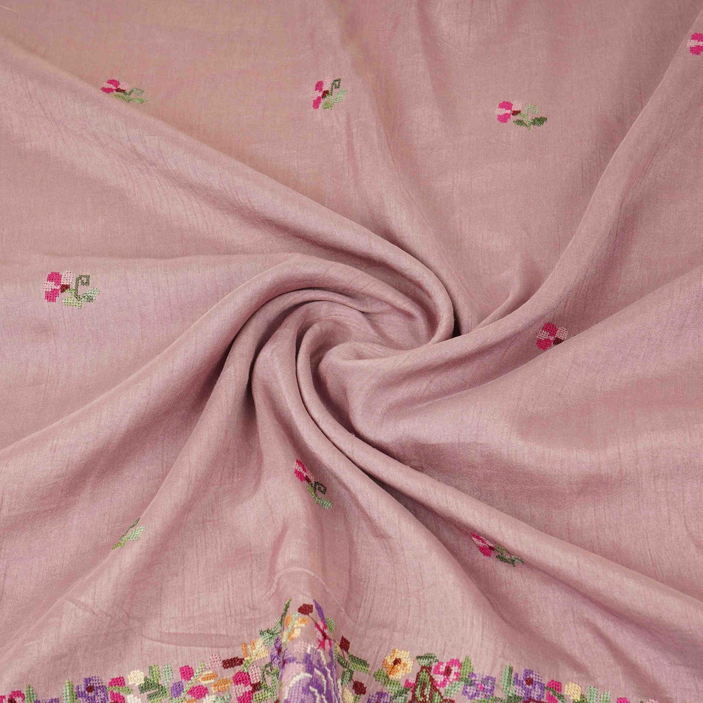 Dusty Mauve Parsi Gara embroidery Raw Silk Fabric VFS-31517
