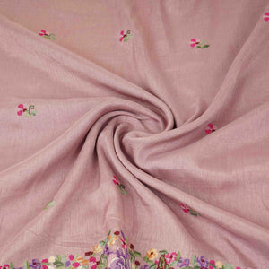 Dusty Mauve Parsi Gara embroidery Raw Silk Fabric VFS-31517 - TradeUNO