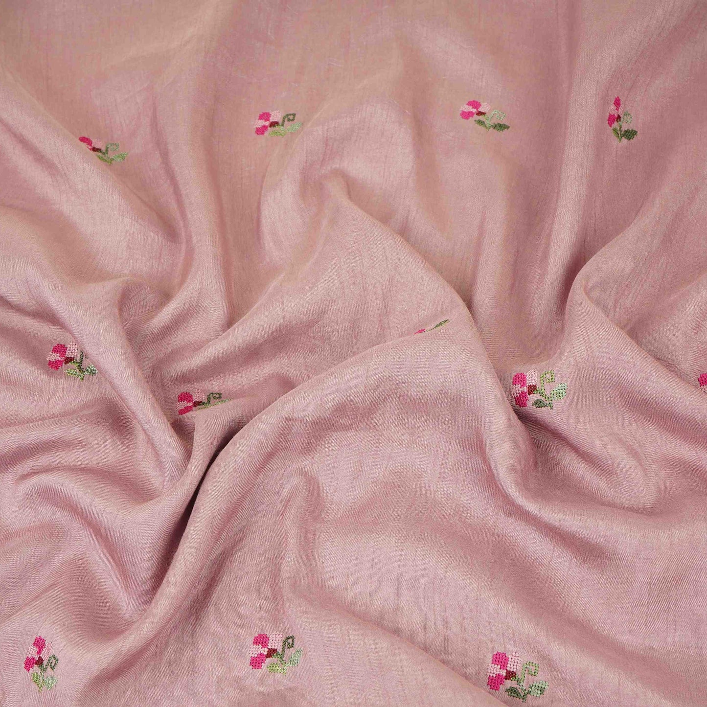 Dusty Mauve Parsi Gara embroidery Raw Silk Fabric VFS-31517