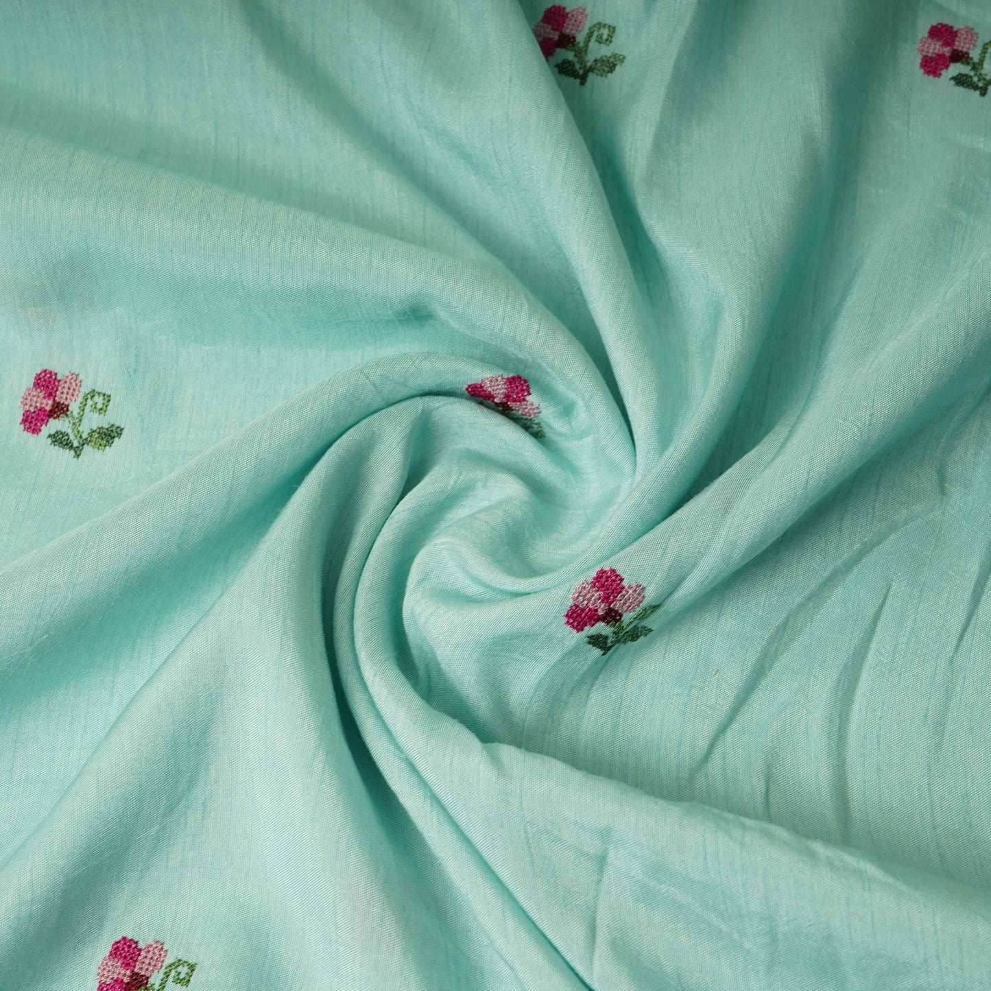 Sky Blue Parsi Gara embroidery Raw Silk Fabric VFS-31518
