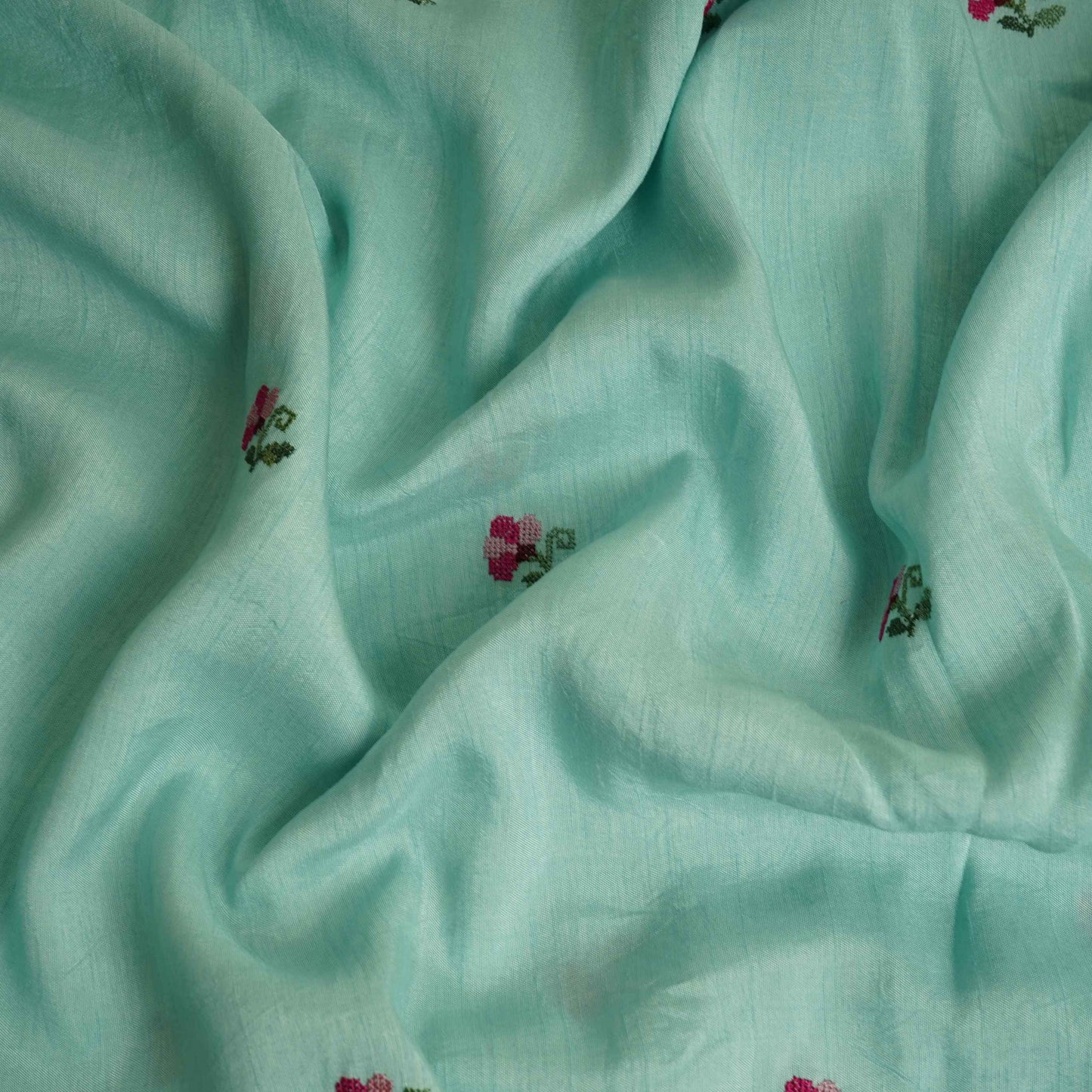 Sky Blue Parsi Gara embroidery Raw Silk Fabric VFS-31518
