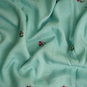 Sky Blue Parsi Gara embroidery Raw Silk Fabric VFS-31518 - TradeUNO