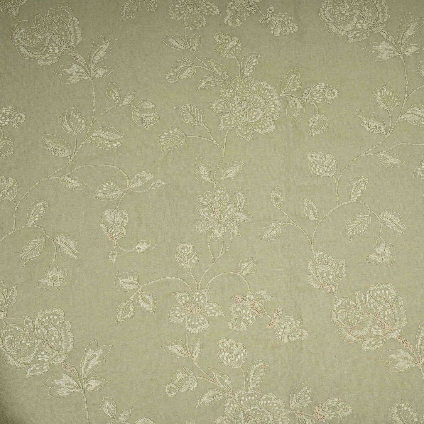 Light Grey floral embroidery Pure Linen Fabric GPF-32065