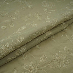 Light Grey floral embroidery Pure Linen Fabric GPF-32065 - TradeUNO