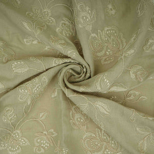 Light Grey floral embroidery Pure Linen Fabric GPF-32065 - TradeUNO