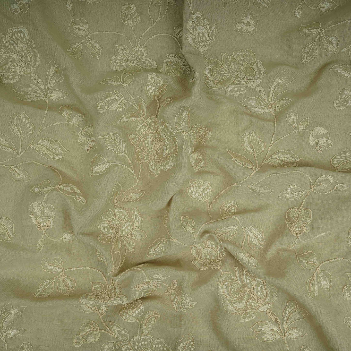 Light Grey floral embroidery Pure Linen Fabric GPF-32065