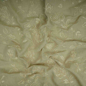 Light Grey floral embroidery Pure Linen Fabric GPF-32065 - TradeUNO