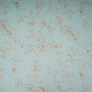 Sky Blue floral embroidery Pure Linen Fabric GPF-32066 - TradeUNO